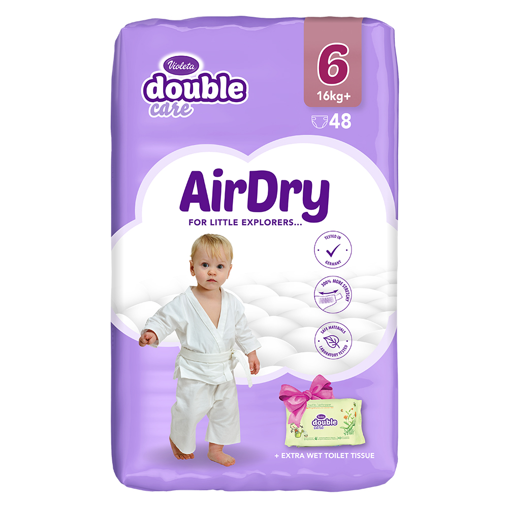 Violeta Double Care Air Dry Nadrágpelenka 6-os méret (16+ kg) 48db + 40db ajándék nedves toalettpapír