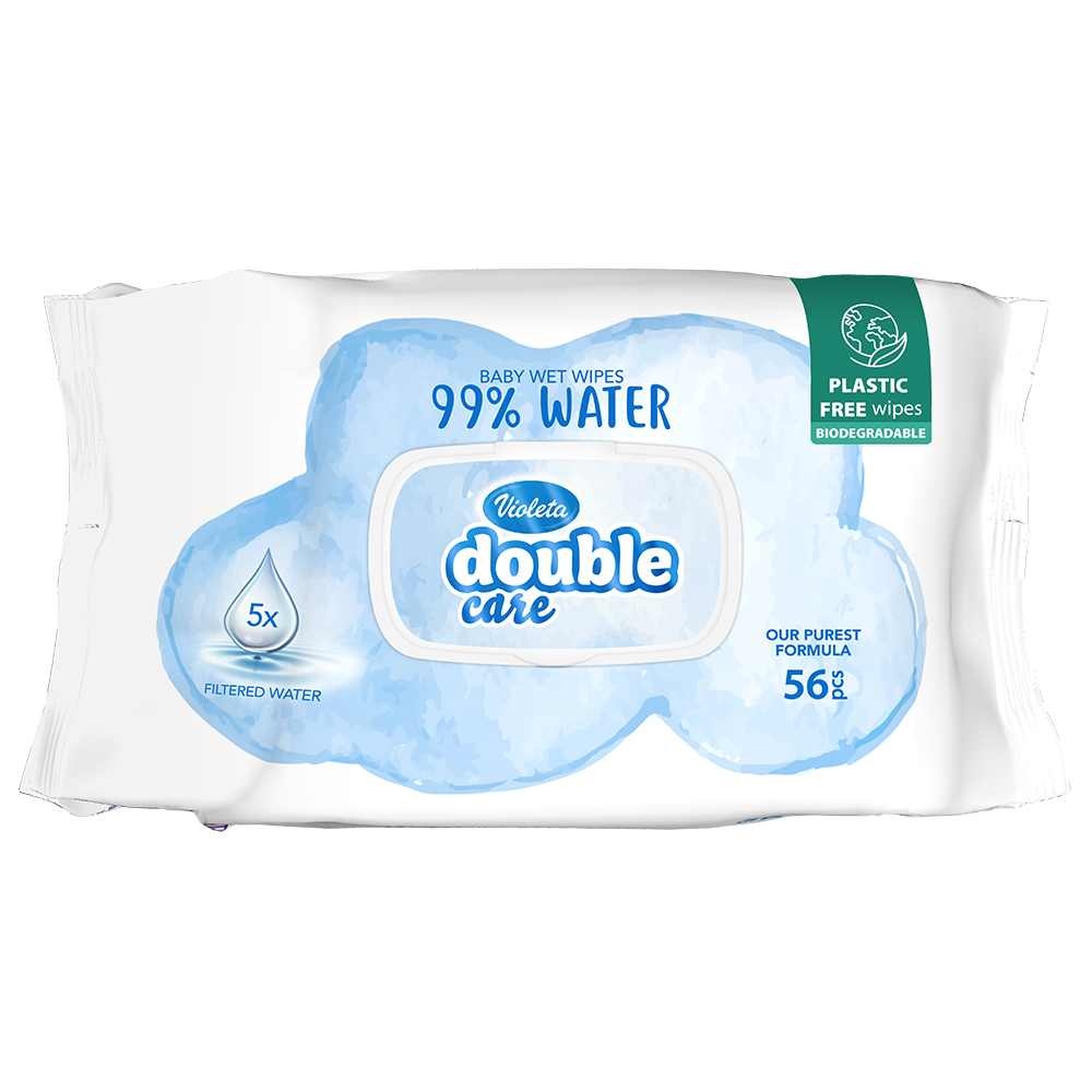 VIOLETA Double Care popsitörlő 56db - water care, 99% vízzel